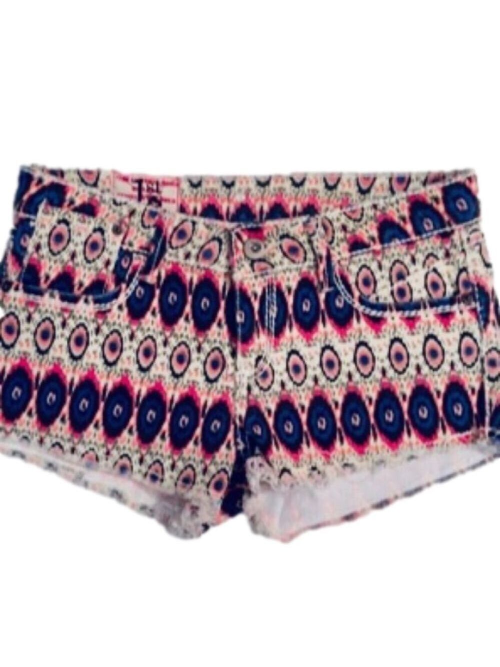 Tribal Low Rise Aztec Denim Mini Cut Off Shorts